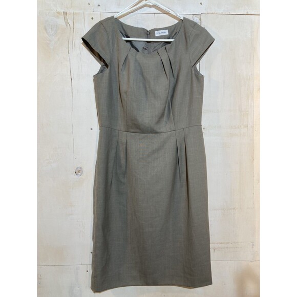 Calvin Klein Shift Dress Gray Pleats Professional Business Office Approx Sz 10/M - Picture 1 of 12
